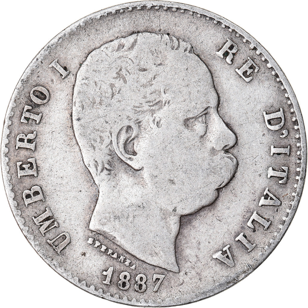 Moneta, Włochy, Umberto I, Lira, 1887, Milan, VF(20-25), Srebro, KM:24.2