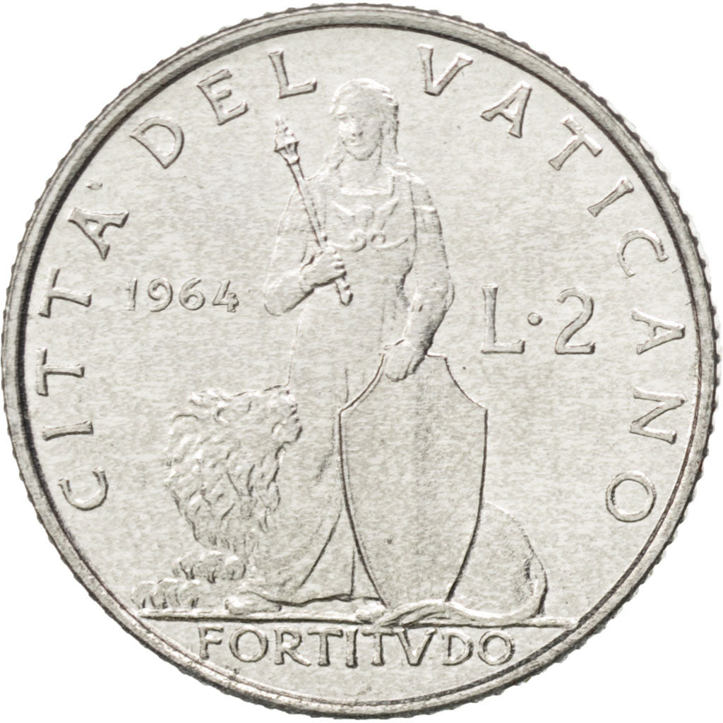 VATICAN CITY, 2 Lire, 1964, KM #77.2, MS(63), Aluminum, 18, 0.78