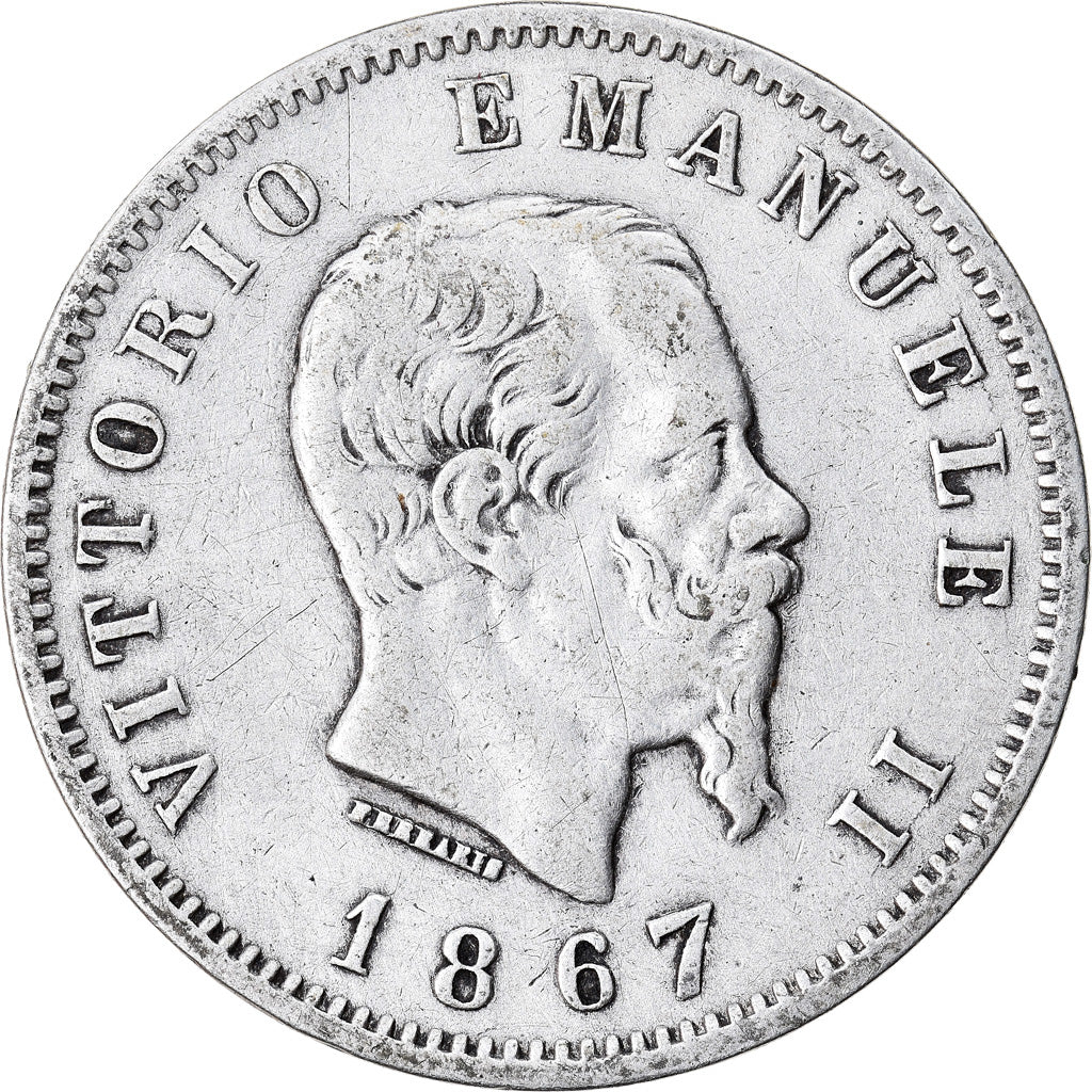 Coin, Italy, Vittorio Emanuele II, Lira, 1867, Milan, VF(20-25), Silver, KM:5a.1