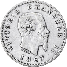 Coin, Italy, Vittorio Emanuele II, Lira, 1867, Milan, VF(20-25), Silver, KM:5a.1