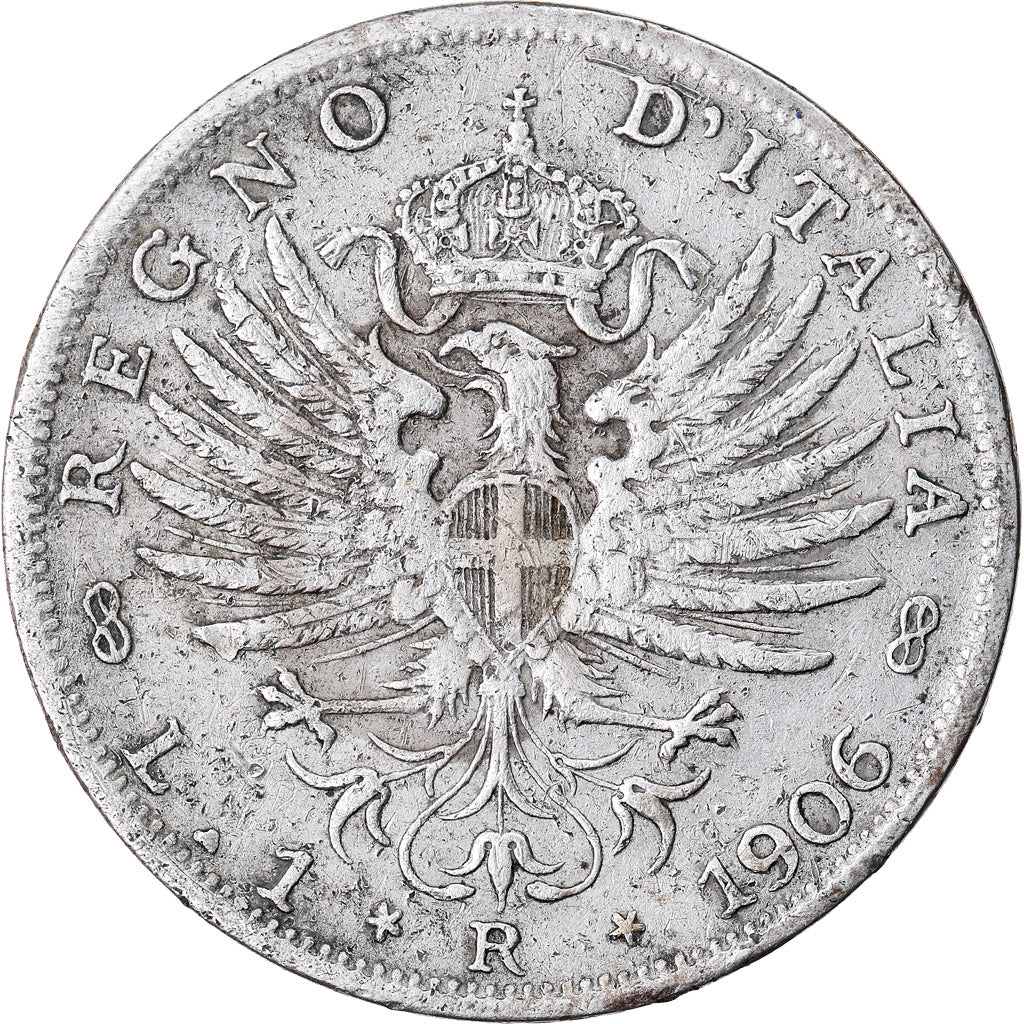 Coin, Italy, Vittorio Emanuele III, Lira, 1906, Rome, VF(20-25), Silver, KM:32