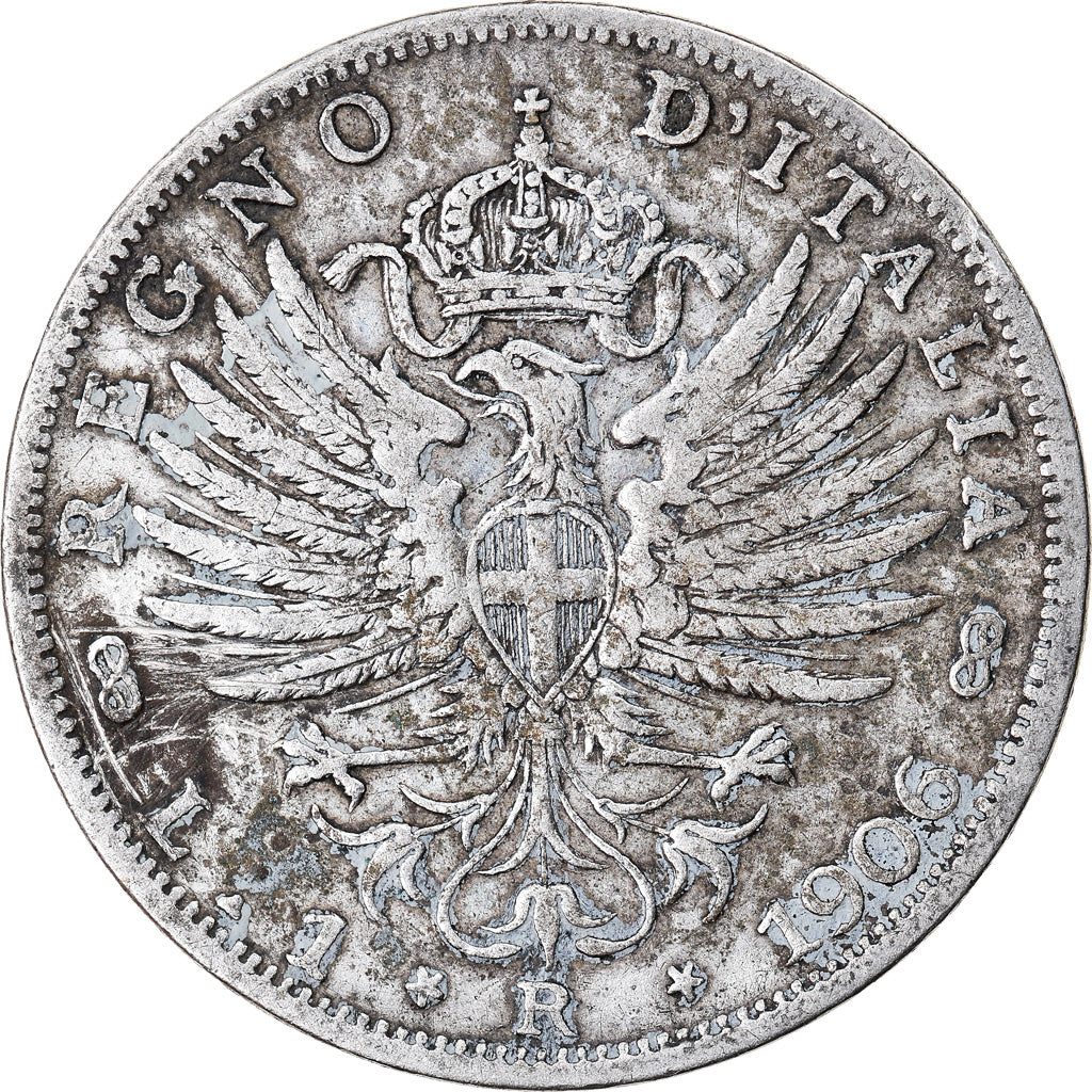Coin, Italy, Vittorio Emanuele III, Lira, 1906, Rome, VF(30-35), Silver, KM:32