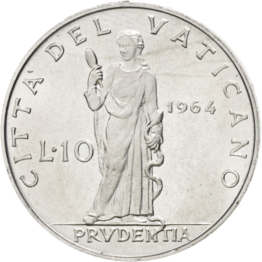 VATICAN CITY, 10 Lire, 1964, KM #79.2, MS(63), Aluminum, 23, 1.60