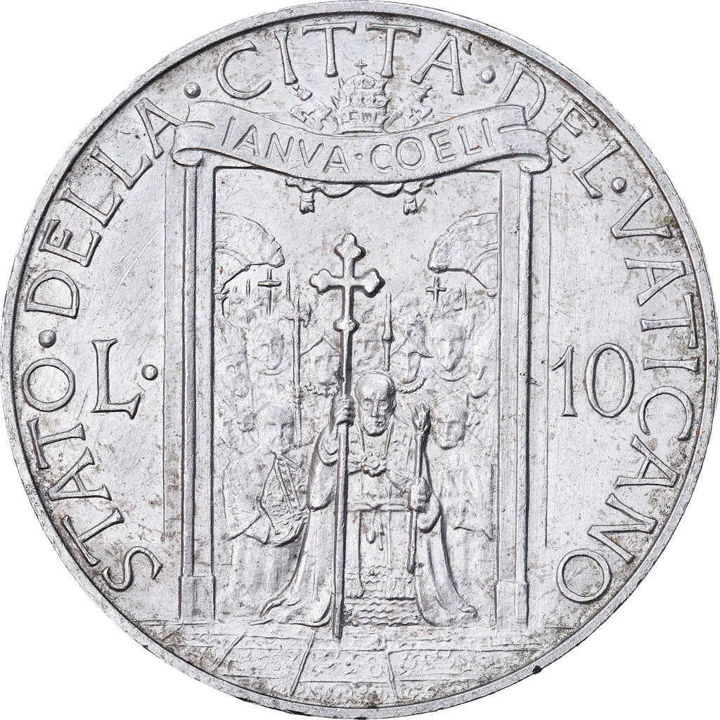 Munten, Vaticaanstad, Pius XII, 10 Lire, 1950, Roma, PR+, Aluminium, KM:47