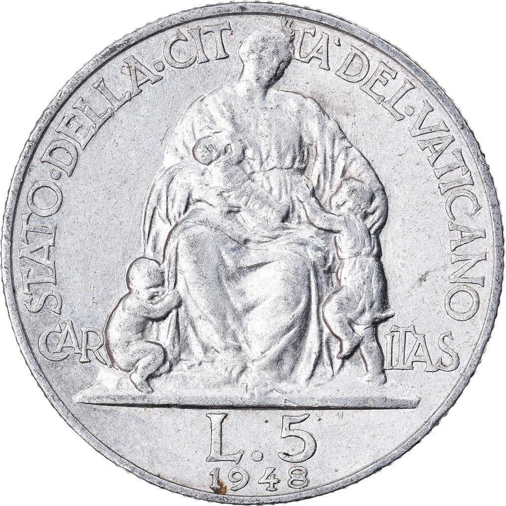 Coin, VATICAN CITY, Pius XII, 5 Lire, 1948, Roma, AU(55-58), Aluminum, KM:42