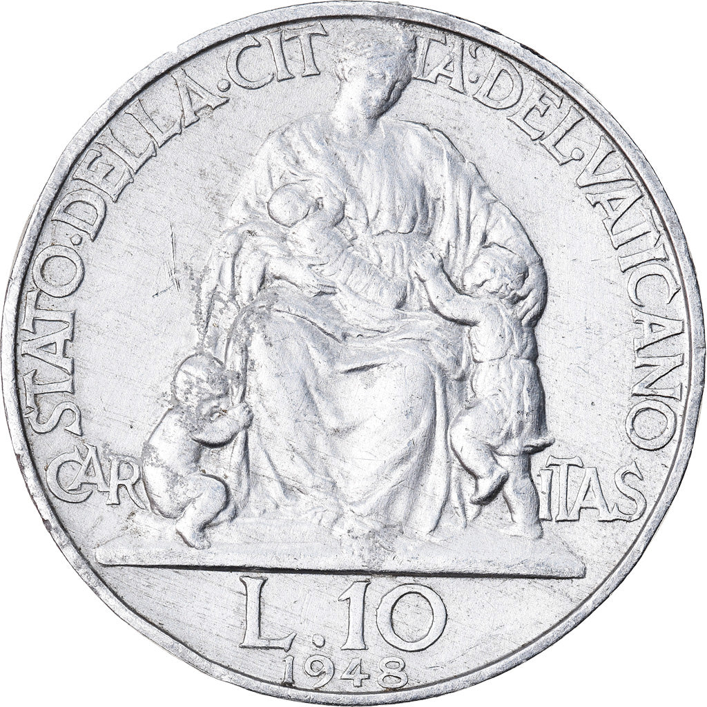 Coin, VATICAN CITY, Pius XII, 10 Lire, 1948, Roma, MS(60-62), Aluminum, KM:43