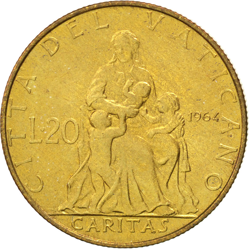 VATICAN CITY, 20 Lire, 1964, KM #80.1, MS(63), Aluminum-Bronze, 21.25, 3.58