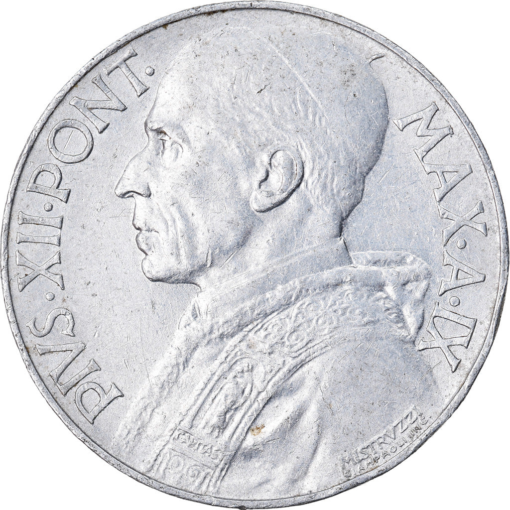 Coin, VATICAN CITY, Pius XII, 10 Lire, 1947, Roma, AU(55-58), Aluminum, KM:43