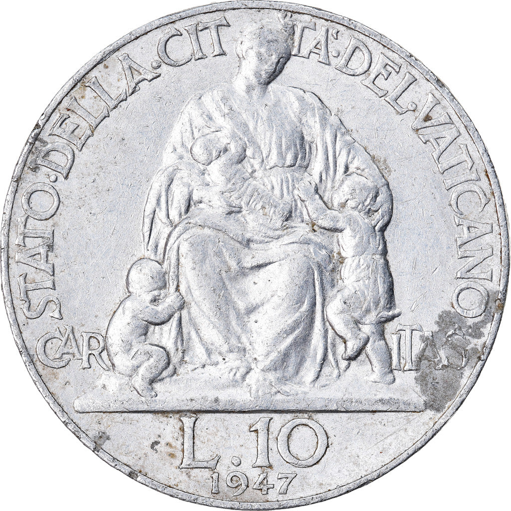 Coin, VATICAN CITY, Pius XII, 10 Lire, 1947, Roma, AU(55-58), Aluminum, KM:43