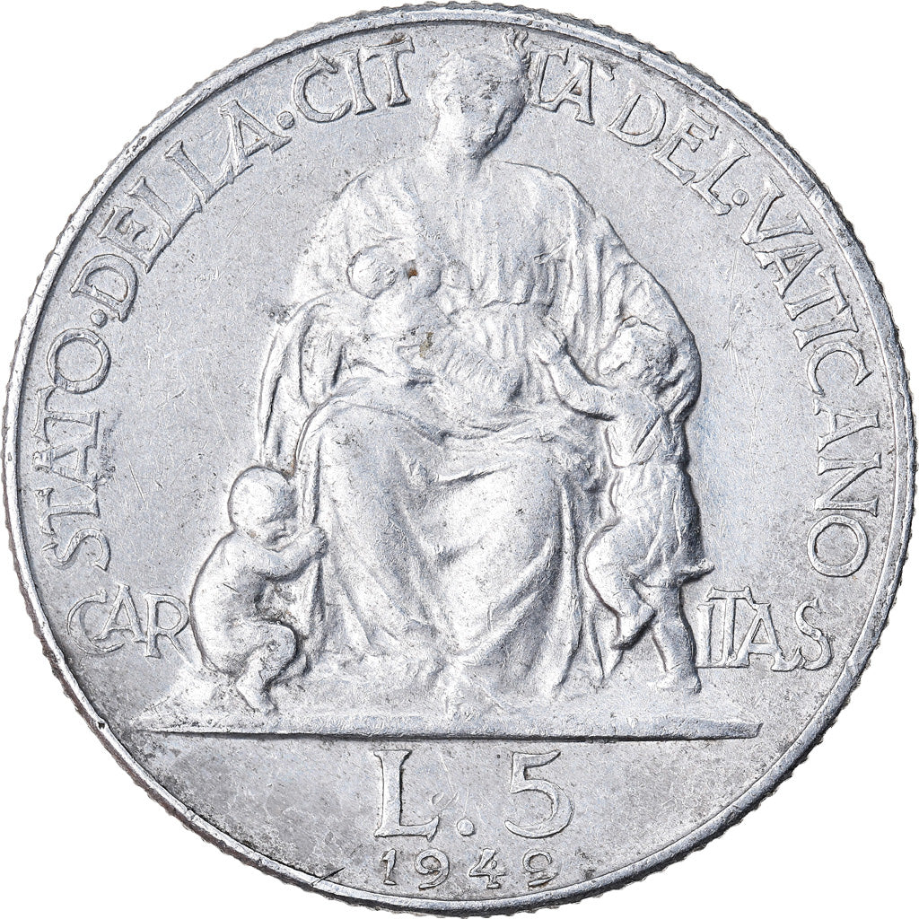 Coin, VATICAN CITY, Pius XII, 5 Lire, 1949, Roma, AU(55-58), Aluminum, KM:42
