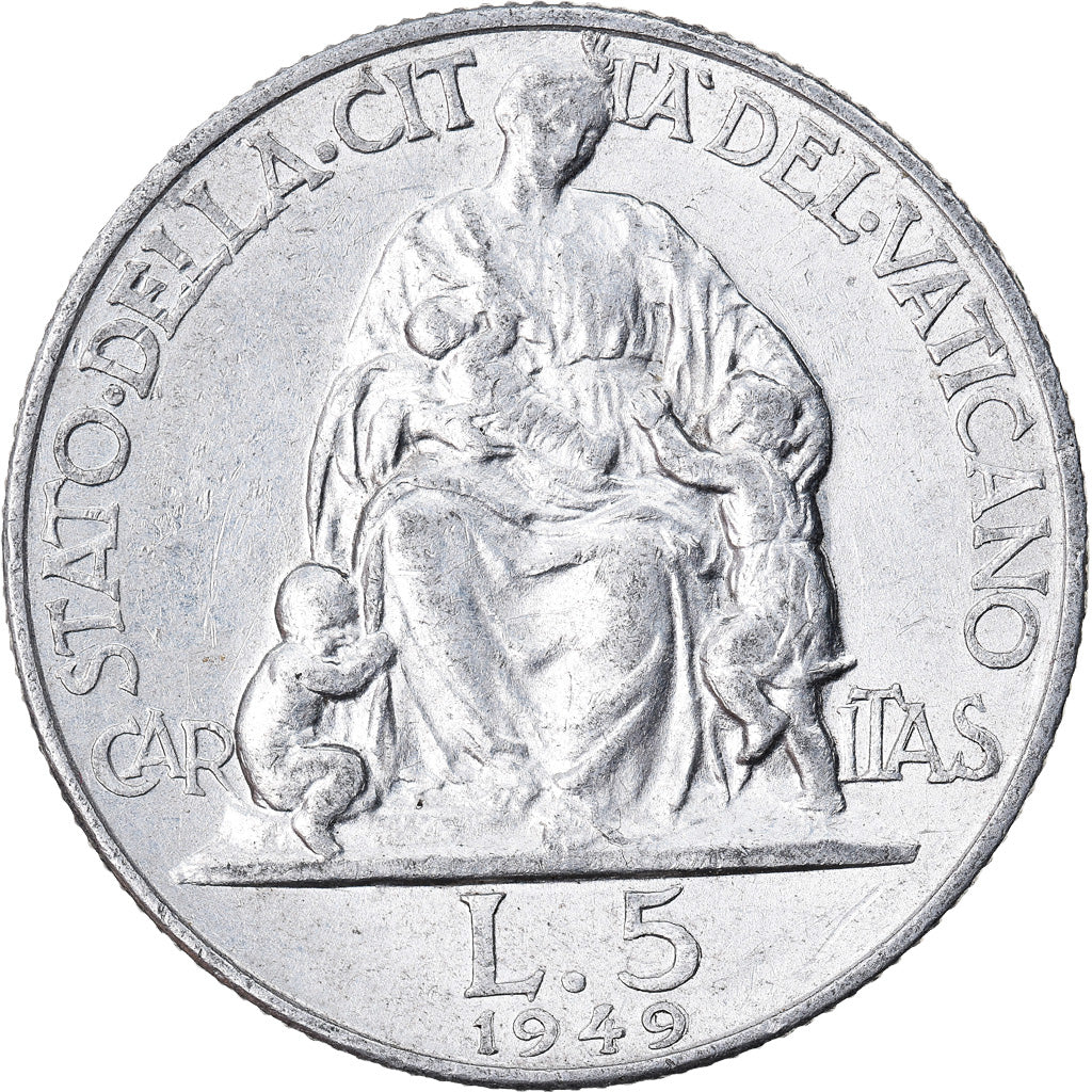 Moneda, CIUDAD DEL VATICANO, Pius XII, 5 Lire, 1949, Roma, EBC, Aluminio, KM:42