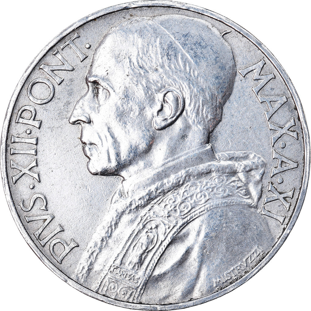 Moeda, CIDADE DO VATICANO, Pius XII, 10 Lire, 1949, Roma, EF(40-45), Alumínio