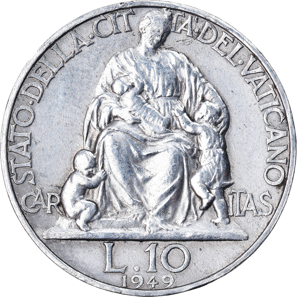 Moeda, CIDADE DO VATICANO, Pius XII, 10 Lire, 1949, Roma, EF(40-45), Alumínio