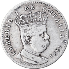 Moneta, Eritrea, Umberto I, Lira, 1891, Roma, MB+, Argento, KM:2