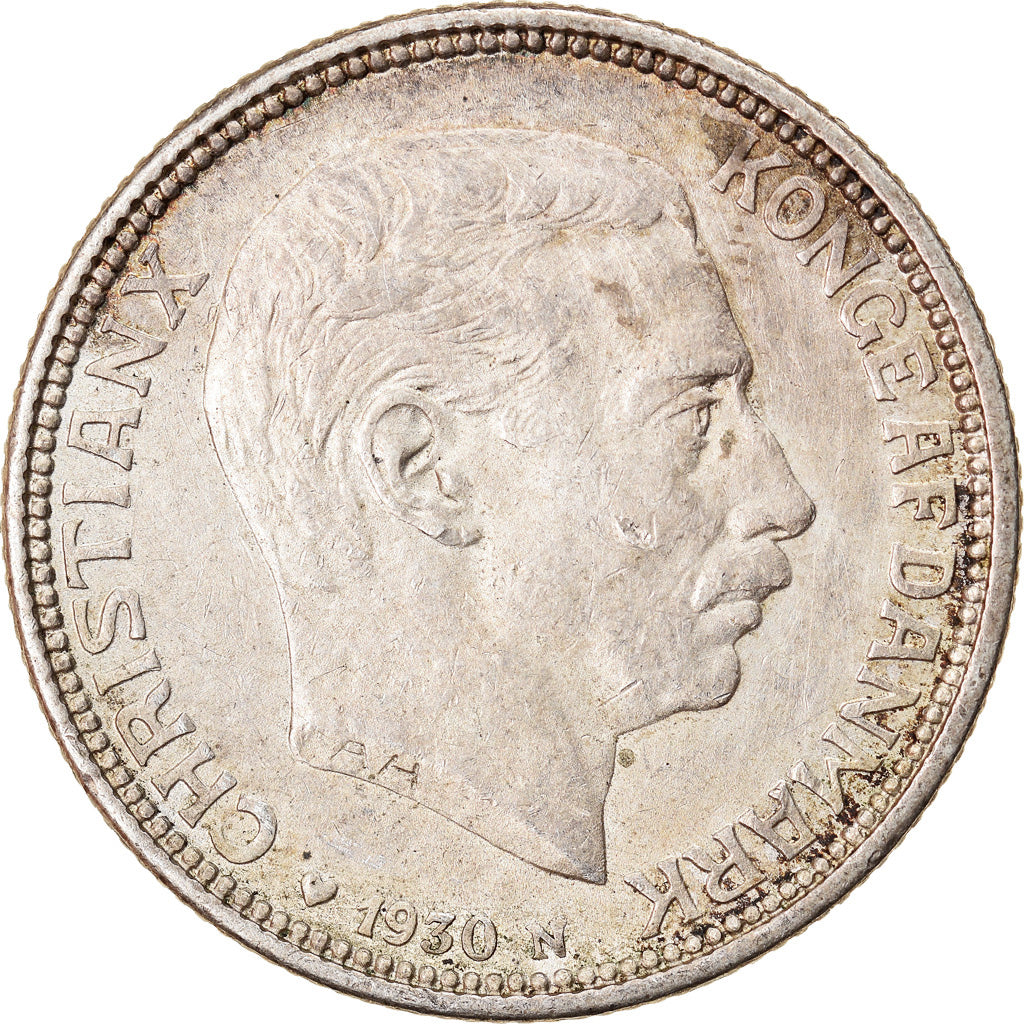 Coin, Denmark, Christian X, 2 Kroner, 1930, Copenhagen, AU(55-58), Silver