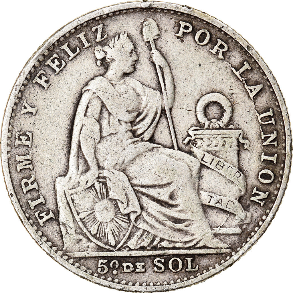 Moneda, Perú, 1/5 Sol, 1907, Lima, MBC, Plata, KM:205.2