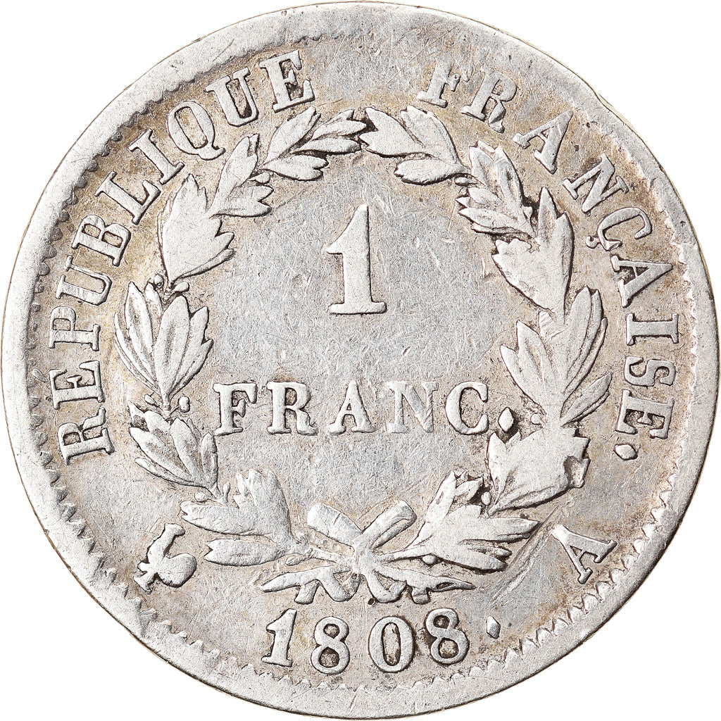 Coin, France, Napoléon I, Franc, 1808, Paris, VF(20-25), Silver, KM:682.1