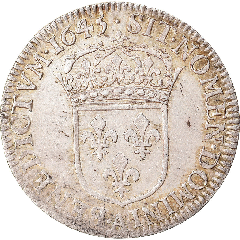 Moeda, França, Louis XIV, 1/4 Écu à la mèche courte, 1/4 Ecu, 1645, Paris