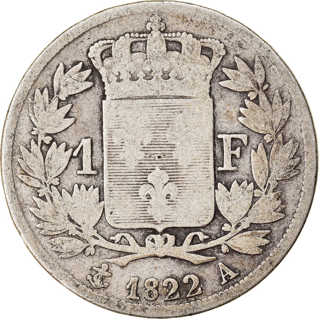 Monnaie, France, Louis XVIII, Louis XVIII, Franc, 1822, Paris, B+, Argent