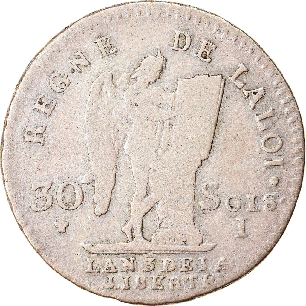 Moneda, Francia, 30 sols françois, 30 Sols, 1791, Limoges, BC+, Plata