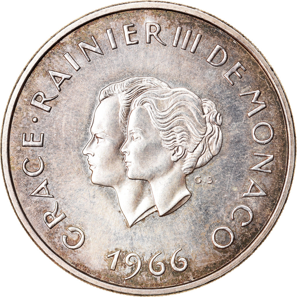 Coin, Monaco, 10 Francs, 1966, MS(63), Silver, KM:M1, Gadoury:MC 154