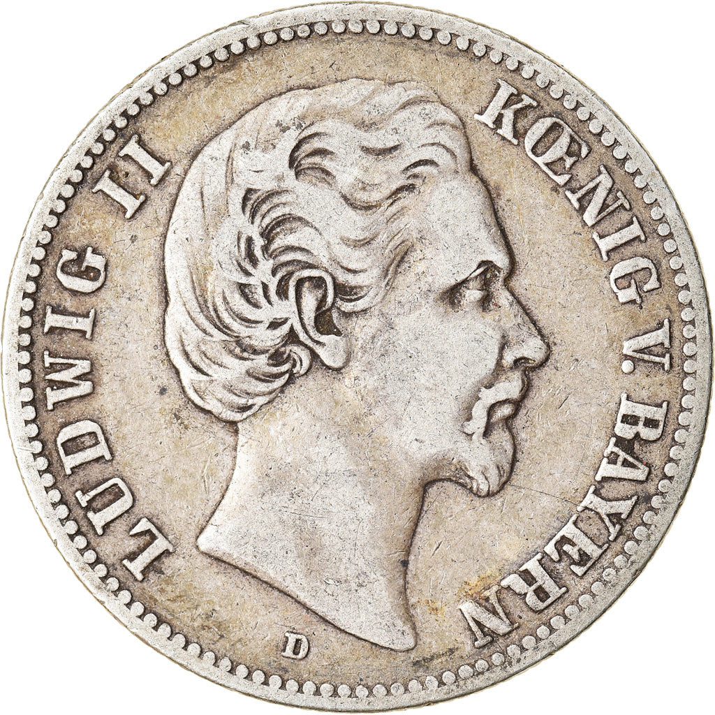 Monnaie, Etats allemands, BAVARIA, Ludwig II, 2 Mark, 1876, Munich, TB, Argent
