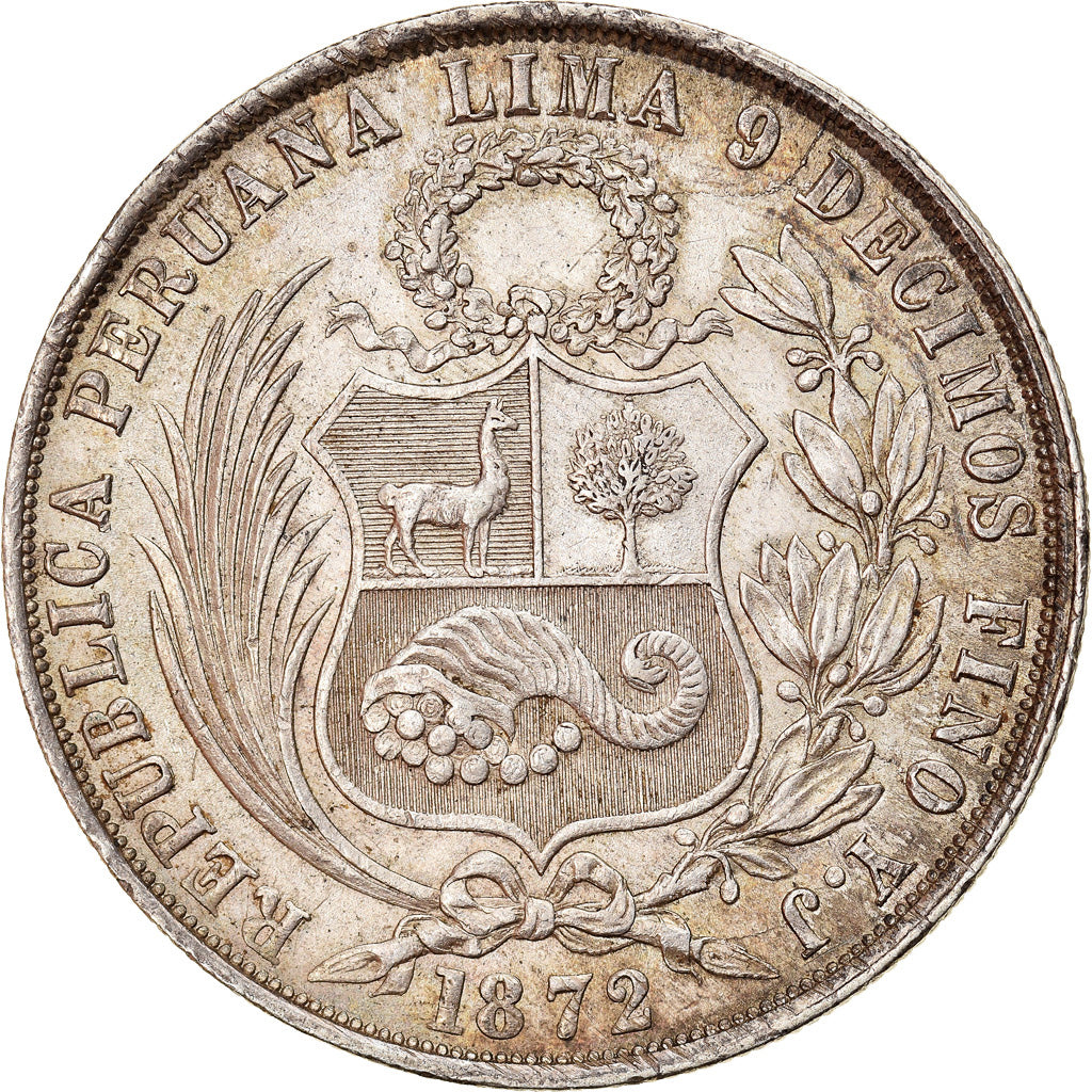 Coin, Peru, Sol, 1872, Lima, EF(40-45), Silver, KM 196.3
