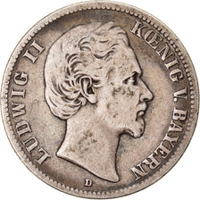Moeda, Estados Alemães, BAVARIA, Ludwig II, 2 Mark, 1877, Munich, VF(20-25)