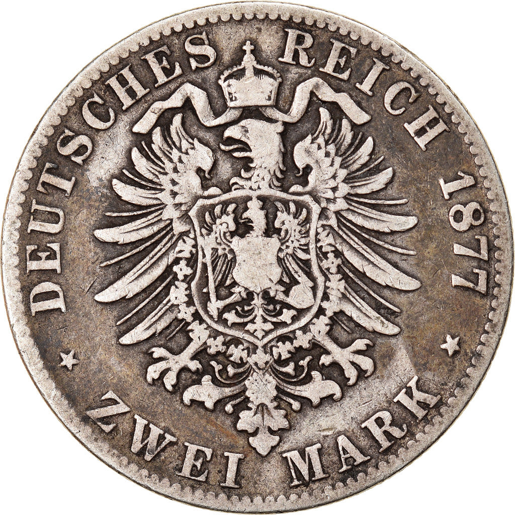 Coin, German States, BAVARIA, Ludwig II, 2 Mark, 1877, Munich, VF(20-25)