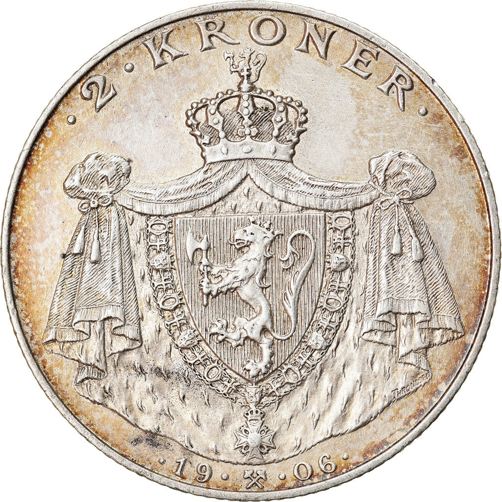 Moneta, Norvegia, Haakon VII, 2 Kroner, 1906, SPL-, Argento, KM:363