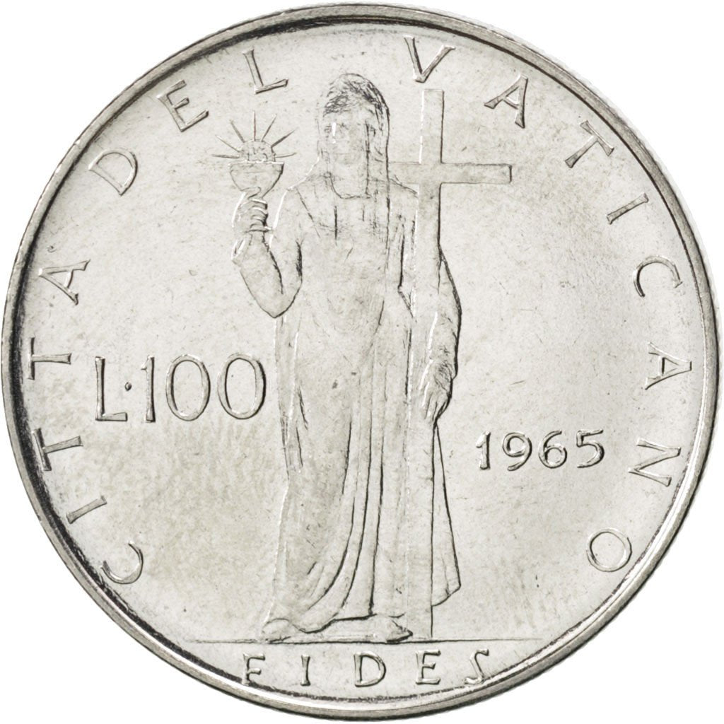 CITTÀ DEL VATICANO, Paul VI, 100 Lire, 1965, SPL, Acciaio inossidabile, KM:82.2