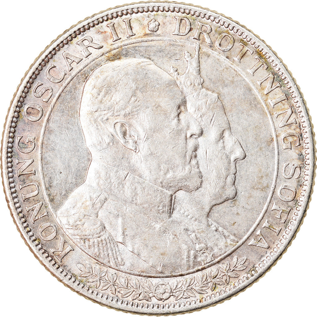 Coin, Sweden, Oscar II, 2 Kronor, 1907, AU(55-58), Silver, KM:776
