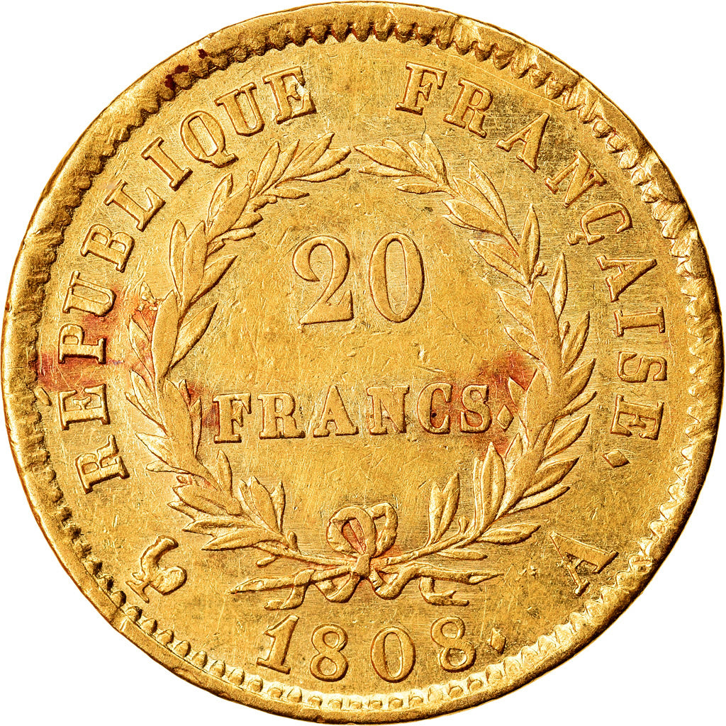 Moneta, Francia, Napoléon I, 20 Francs, 1808, Paris, BB+, Oro, KM:687.1