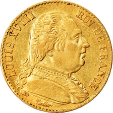 Moeda, França, Louis XVIII, Louis XVIII, 20 Francs, 1814, Paris, AU(55-58)