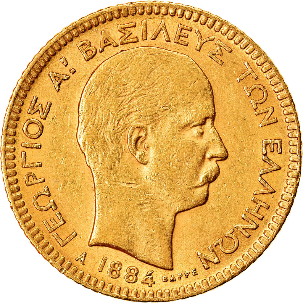 Coin, Greece, George I, 20 Drachmai, 1884, Paris, AU(55-58), Gold, KM:56