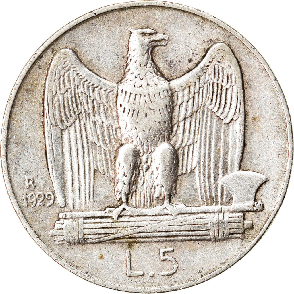 Coin, Italy, Vittorio Emanuele III, 5 Lire, 1929, Rome, EF(40-45), Silver