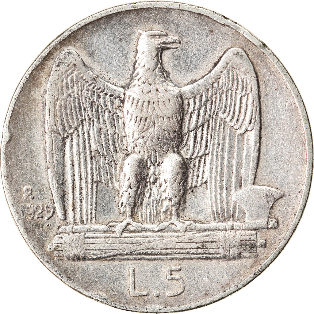 Coin, Italy, Vittorio Emanuele III, 5 Lire, 1929, Rome, EF(40-45), Silver