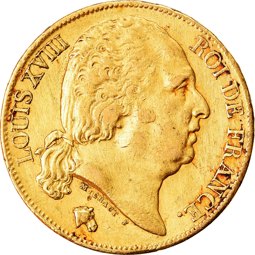 Moneda, Francia, Louis XVIII, 20 Francs, 1820, Paris, MBC, Oro, KM:712.1