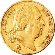 Moneda, Francia, Louis XVIII, 20 Francs, 1820, Paris, MBC, Oro, KM:712.1