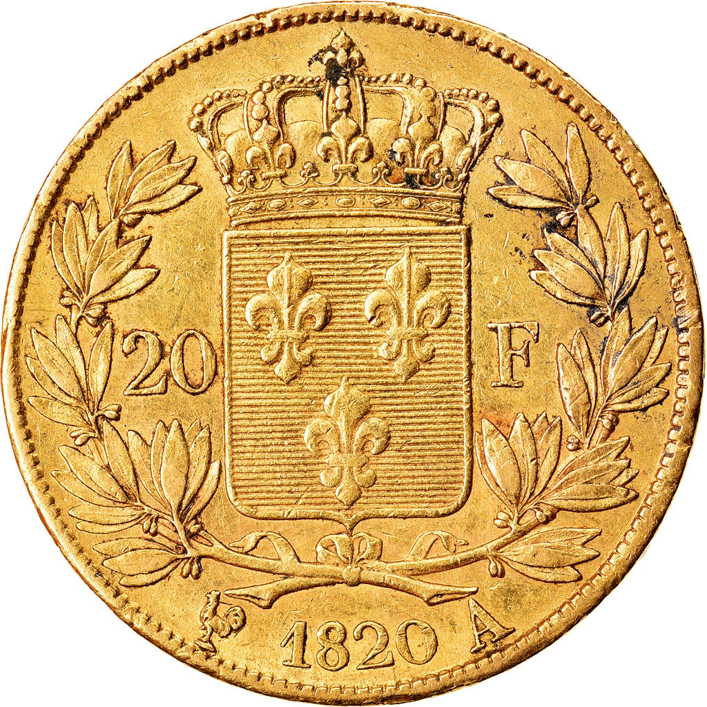 Moneda, Francia, Louis XVIII, 20 Francs, 1820, Paris, MBC, Oro, KM:712.1