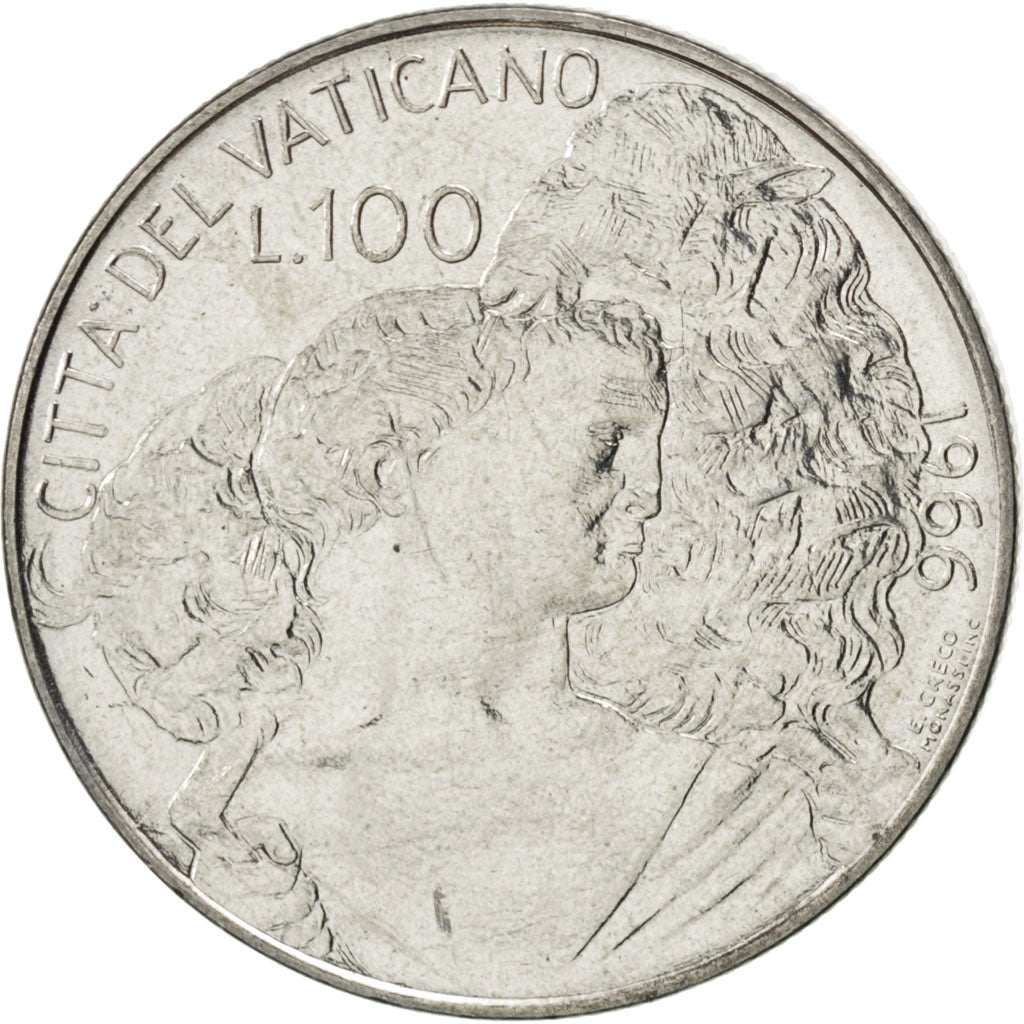 Coin, VATICAN CITY, Paul VI, 100 Lire, 1966, MS(63), Stainless Steel, KM:90