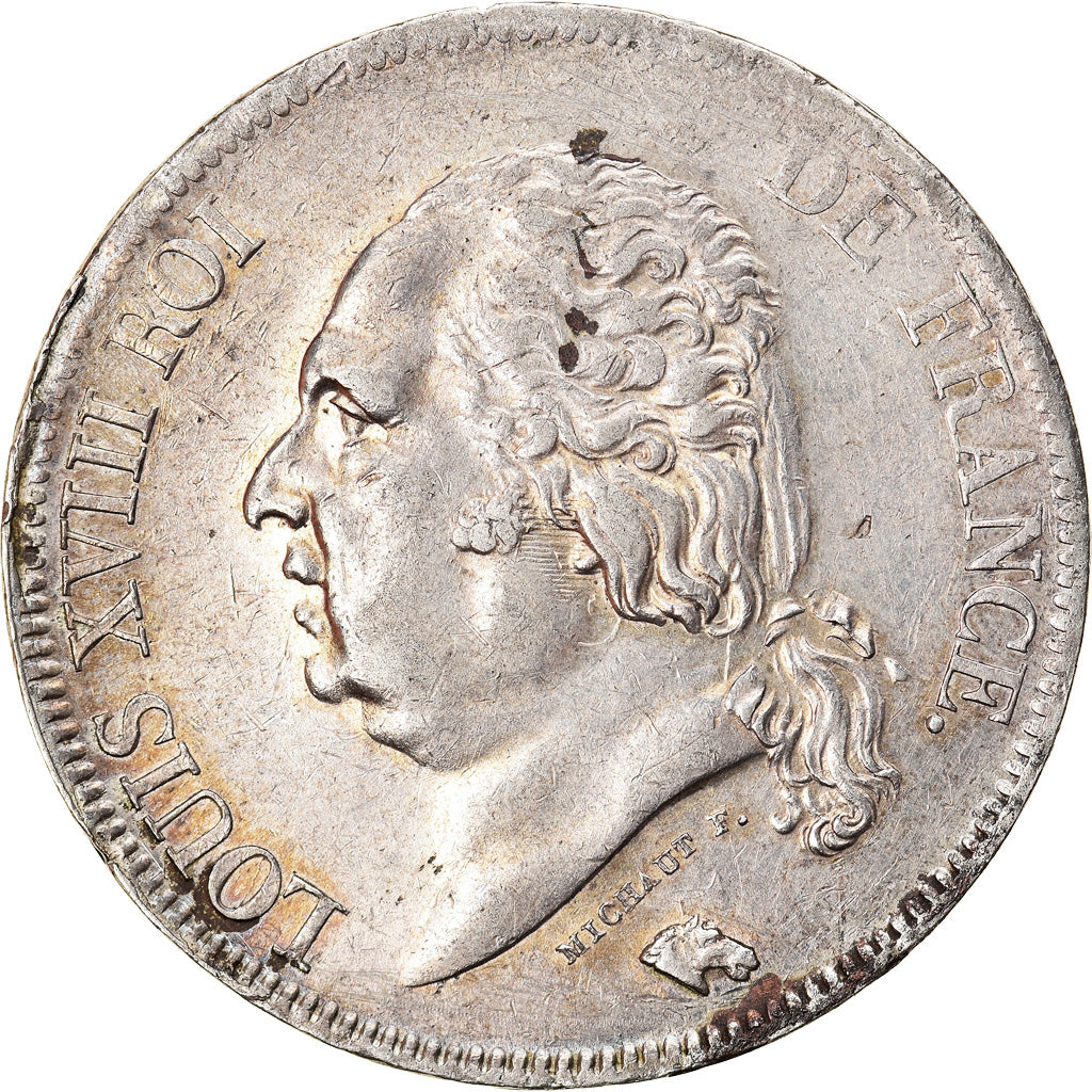 Monnaie, France, Louis XVIII, 5 Francs, 1823, Rouen, TTB, Argent, Gadoury:614