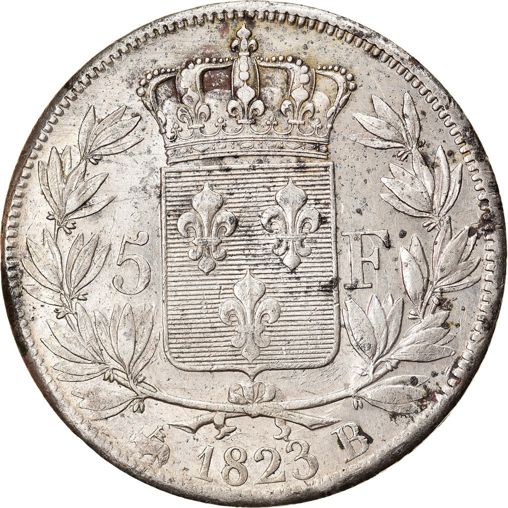 Monnaie, France, Louis XVIII, 5 Francs, 1823, Rouen, TTB, Argent, Gadoury:614