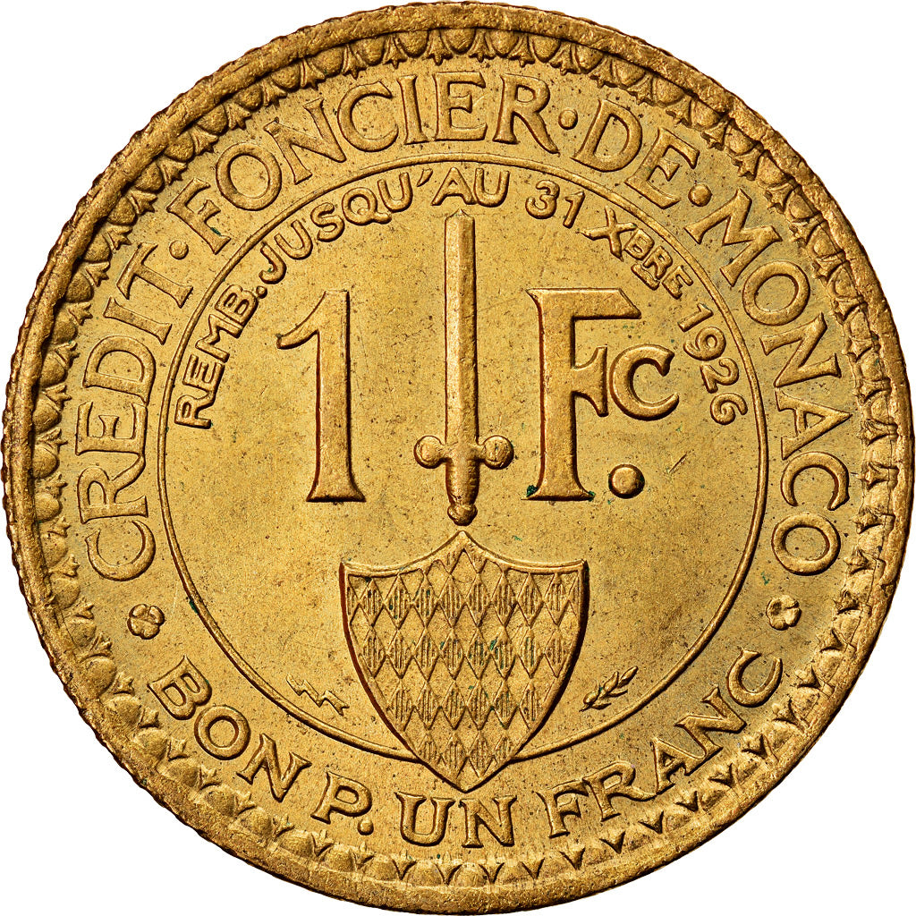 Coin, Monaco, Louis II, Franc, 1924, Poissy, AU(55-58), Aluminum-Bronze, KM:111