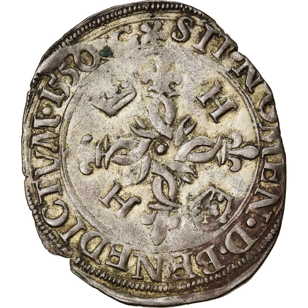 Moeda, França, Henri II, Douzain aux croissants, 1550, Grenoble, EF(40-45)