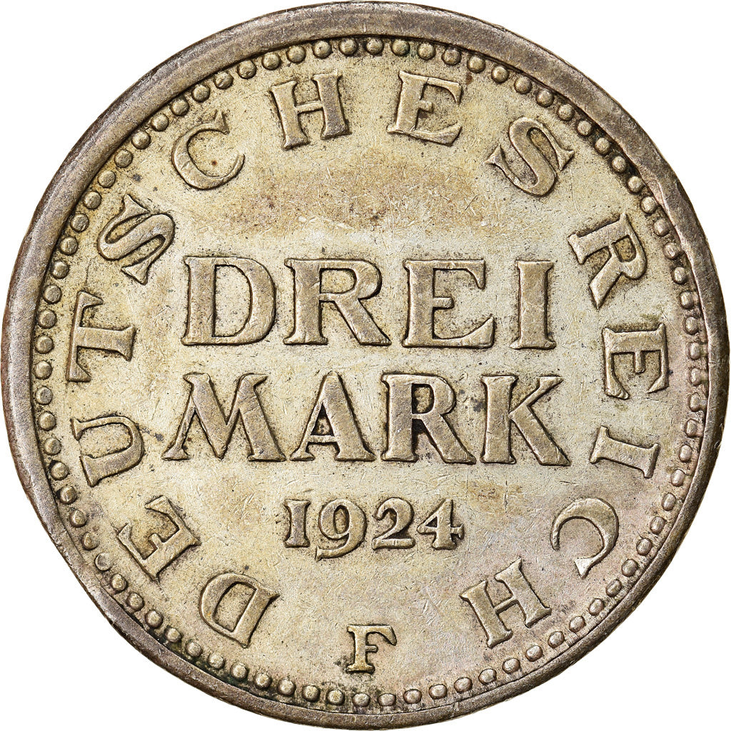 Moneta, GERMANIA, REPUBBLICA DI WEIMAR, 3 Mark, 1924, Stuttgart, SPL-, Argento