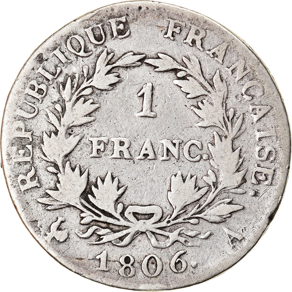 Moneda, Francia, Napoléon I, Franc, 1806, Paris, BC+, Plata, KM:672.1