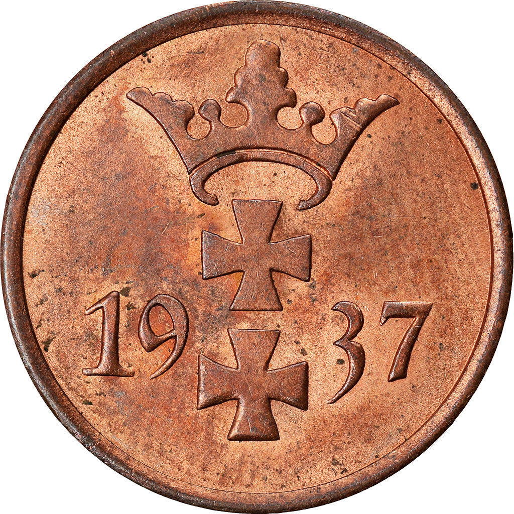 Münze, DANZIG, Pfennig, 1937, Warsaw, UNZ, Bronze, KM:140