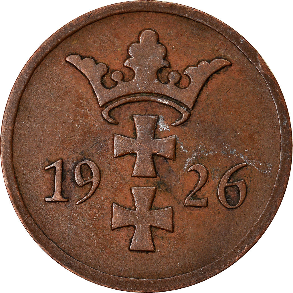 Coin, DANZIG, 2 Pfennig, 1926, EF(40-45), Bronze, KM:141