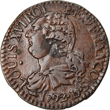 Moneta, Francja, Louis XVI, 3 Deniers, 1792, Lyon, AU(50-53), Bronze, Gadoury:5